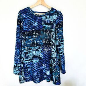 Re.Lax By Lynn Ritchie Purple & Teal Abstract Patterned Tunic Back Vent Size S